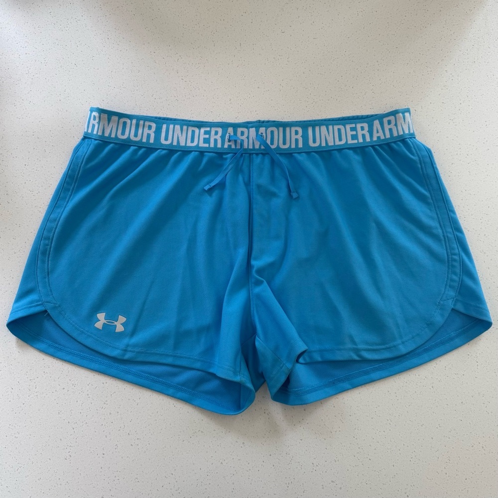Under Armour Women's Aqua Blue Athletic Shorts with Branded Waistband